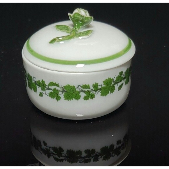 Meissen Hand Painted Floral German Rose Trinket Box w Lid Flower On Top **Read**